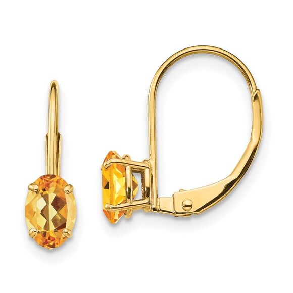 Kazi Luxury 14k Yellow Gold 6x4mm Oval Citrine Leverback Earrings